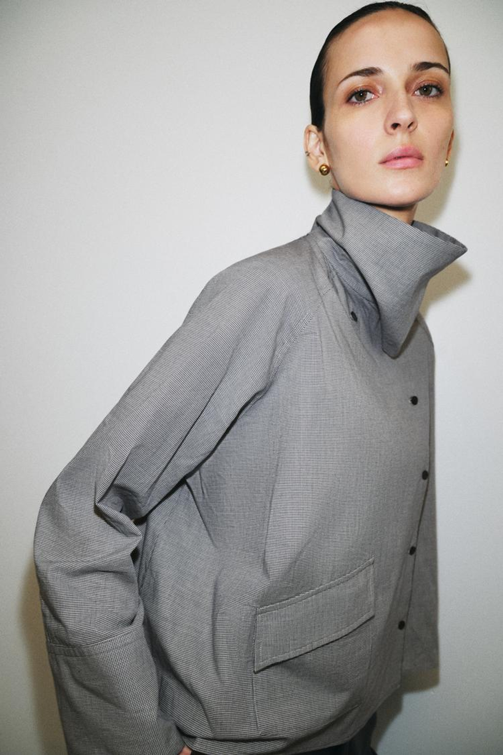 ZARA РУБАШКА ОВЕРСАЙЗ В КЛЕТКУ С КАРМАНОМ — ZW COLLECTION, МОРСКОЙ СИНИЙ