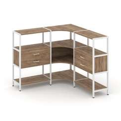 Shelf System Трехсекционный угловой стеллаж трехярусный с ящиками SN.STMU-331 Дуб Табак/Металл Белый