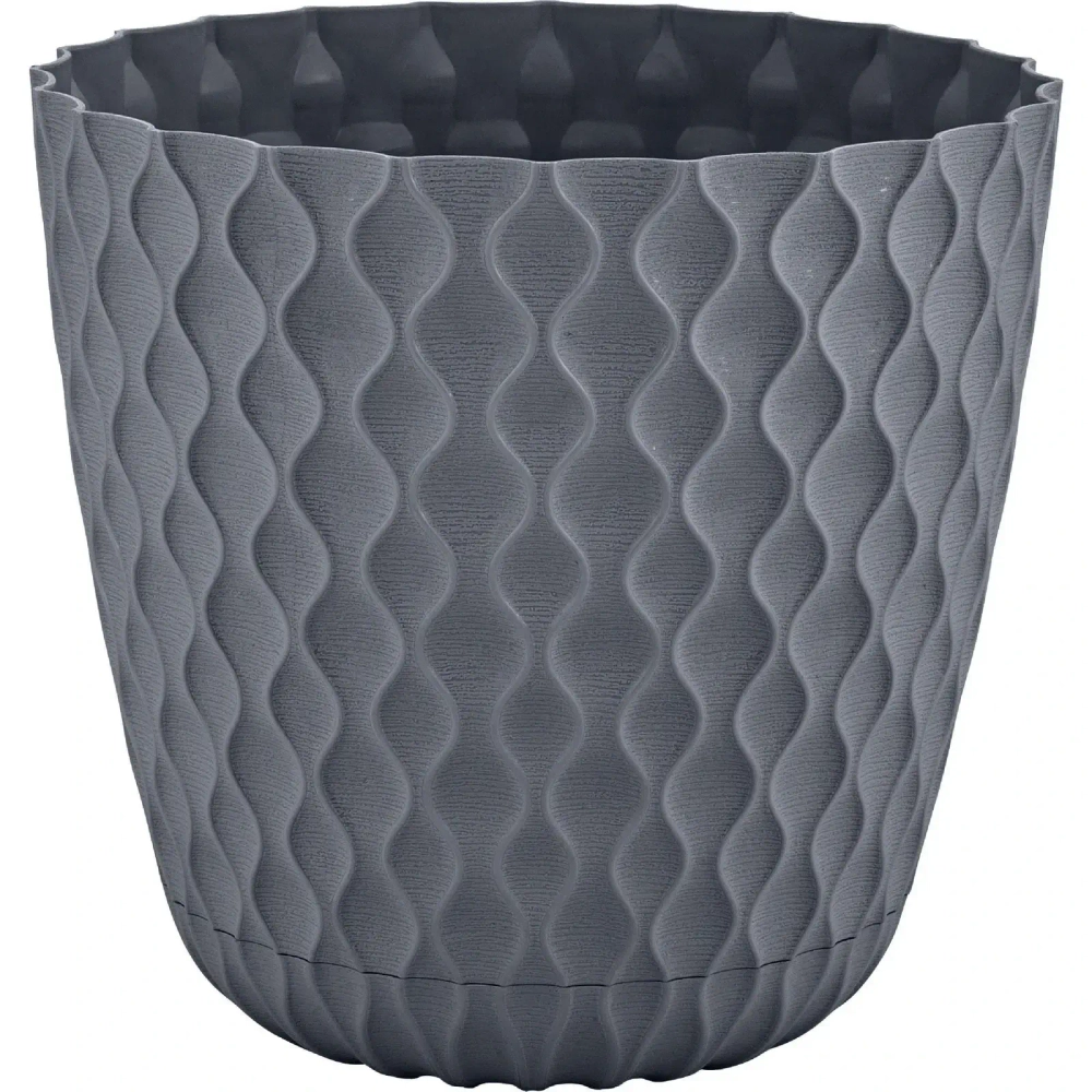 Горшок для цветов пластиковый 4,7л d-20,5см «Wave» с дренажной сеткой и съемным поддоном, вулканический серый