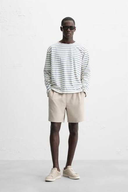 ZARA ШОРТЫ КОМФОРТНОЙ ПОСАДКИ ИЗ РЕЛЬЕФНОЙ ТКАНИ, БЕЖЕВЫЙ