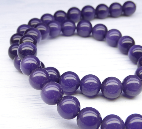 ПК077НН10 Бусины из природного камня кошачий глаз (фиолетовый), размер: 10 мм, 3 шт.