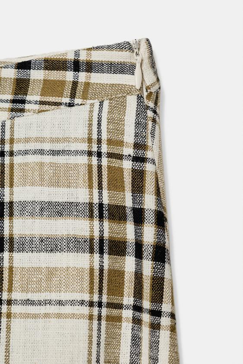 ZARA АСИММЕТРИЧНАЯ ЮБКА МИДИ В КЛЕТКУ, ЭКРЮ/ЧЕРНЫЙ