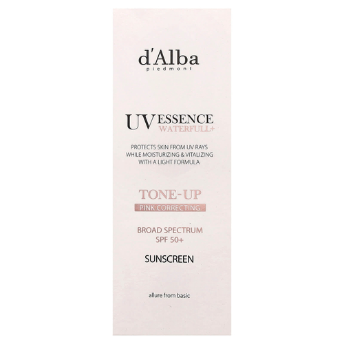 d'Alba, UV Essence Waterfull + Sunscreen, корректирующий розовый тон, SPF 50+, 50 мл (1,69 жидк. Унции)