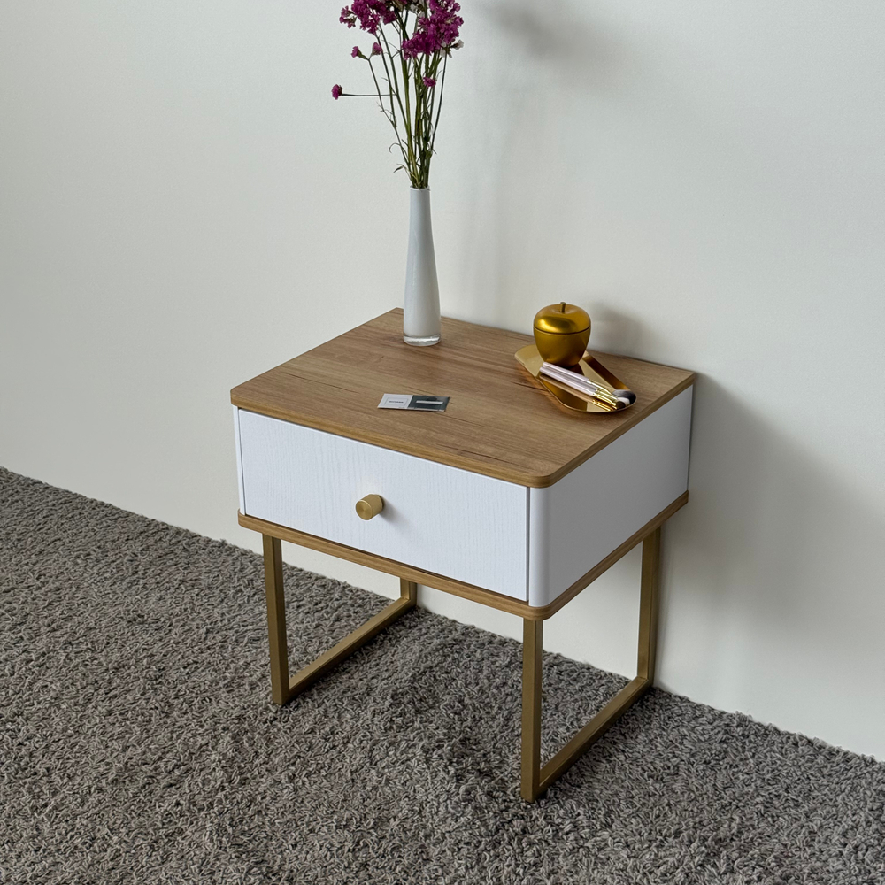 Тумба прикроватная на ножках ROYAL 5301 эко (Дуб Кантри-Золото-р.золото)