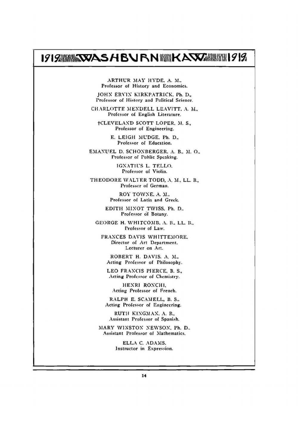 The 1919 Kaw | Washburn College