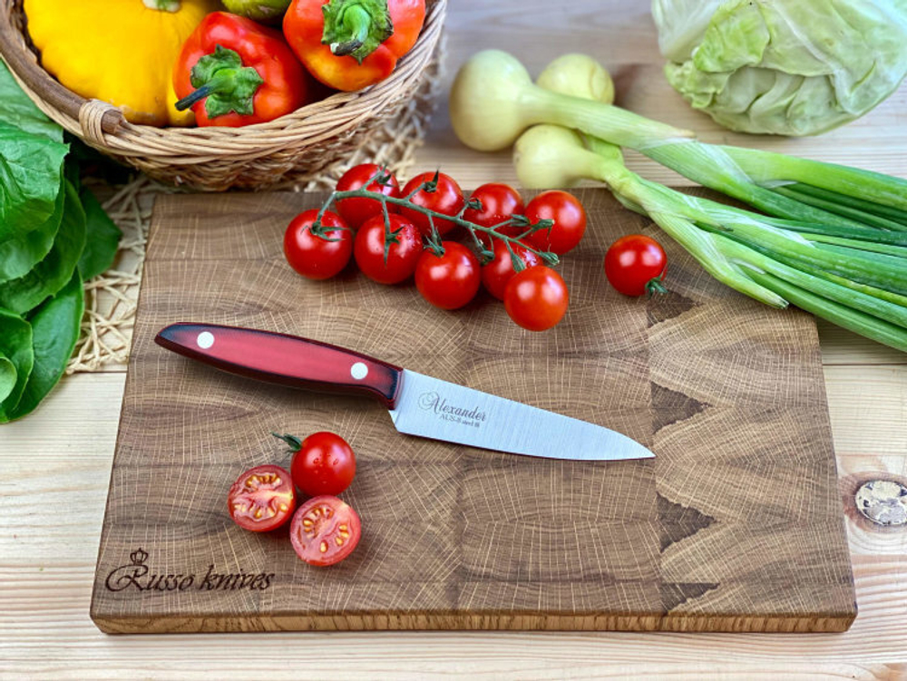 Нож кухонный Alexander SMALL AUS-8 S (Satin, Black-Red G10 Handle)