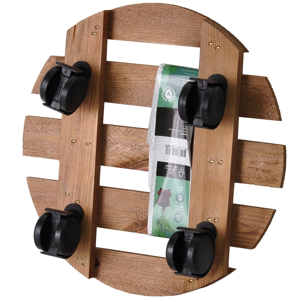 Подставка для цветов, 30х30х7, Флорэль, круглая на колесиках, этажерка, напольное, на подоконник, полка, из массива дерева, рустик, Dipriz