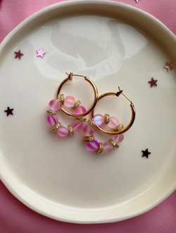 Серьги Лавандовые кольца с фианитами