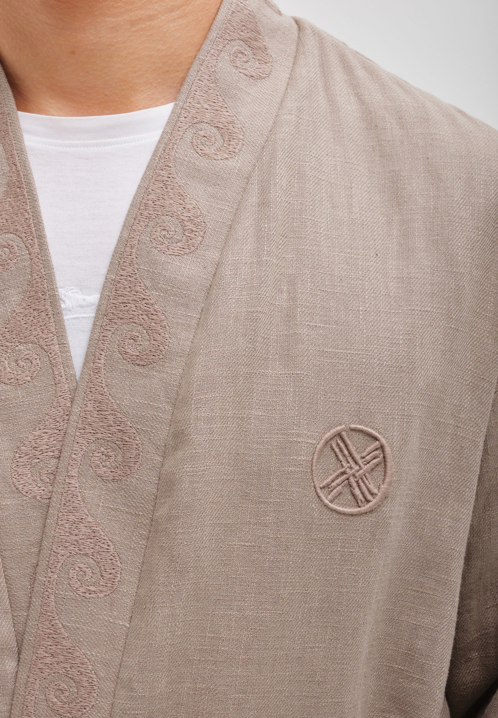 Шапан льняной длинный OYU TOLQYN DARK BEIGE