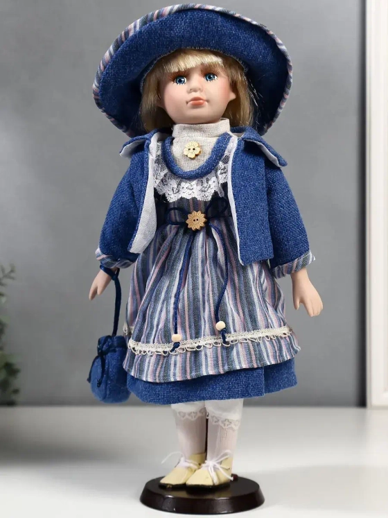 Кукла керамическая фарфоровая Стася в платье 40 см