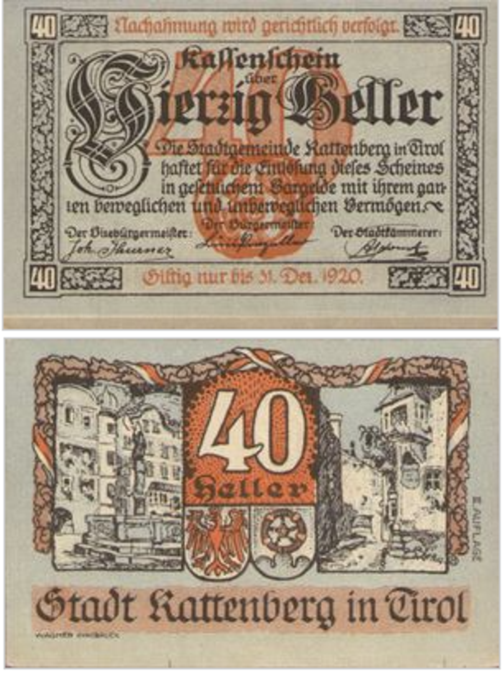 Австрия 40 геллеров 1920 Раттенберг aUNC