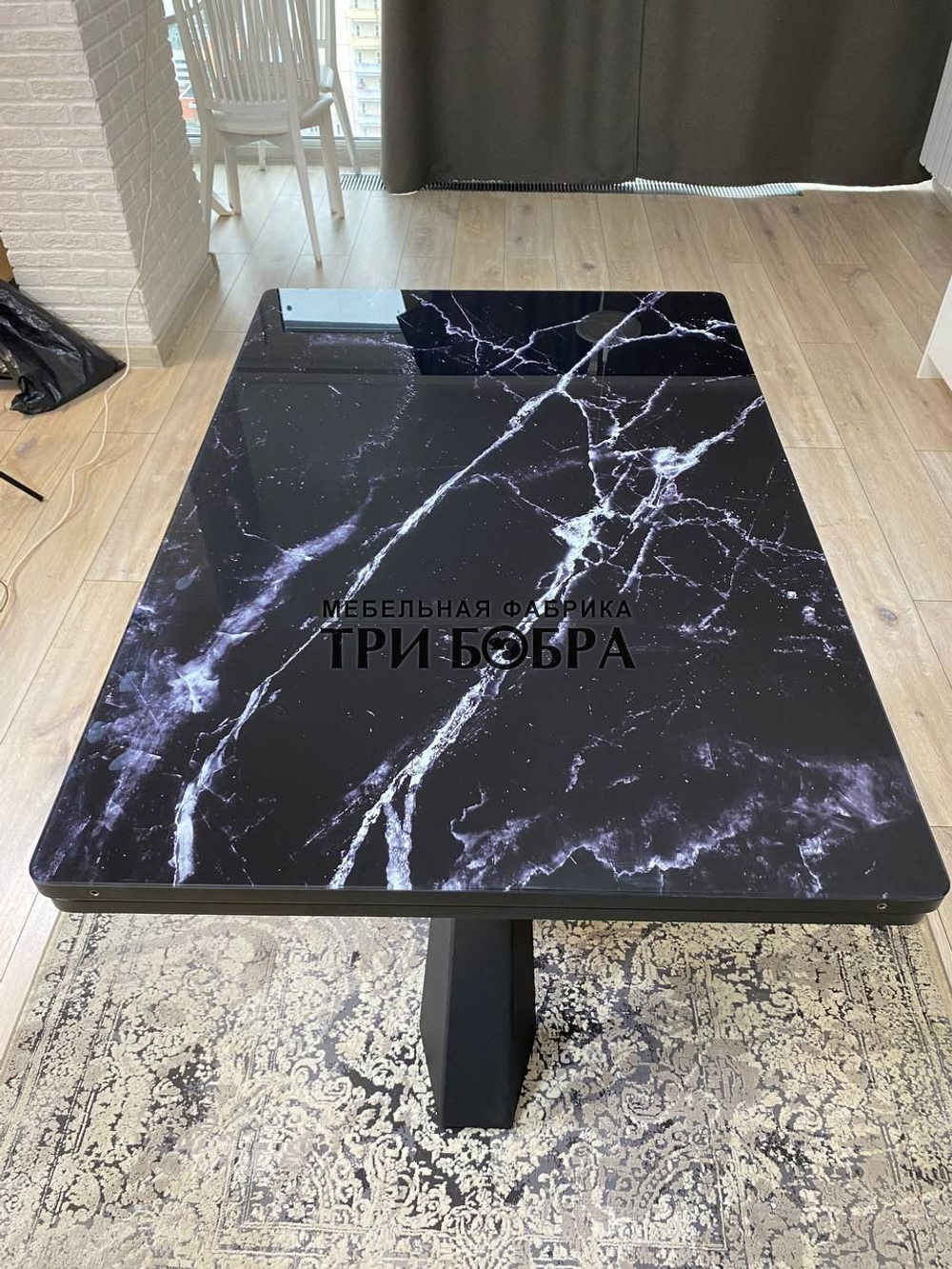 Кухонный раздвижной стол "Спайдер", чёрный мрамор