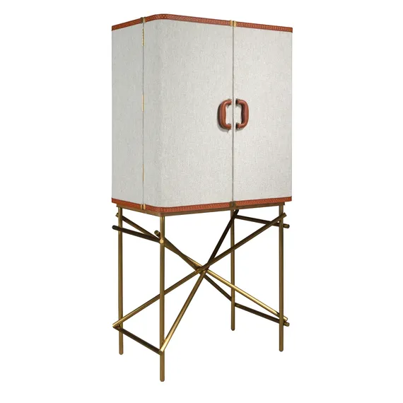 Высокий буфет 3272 из ткани, ореха и полированной золотистой стали