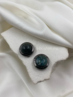 Накладка на пуговицу графитовые с мраморным зелёным камнем