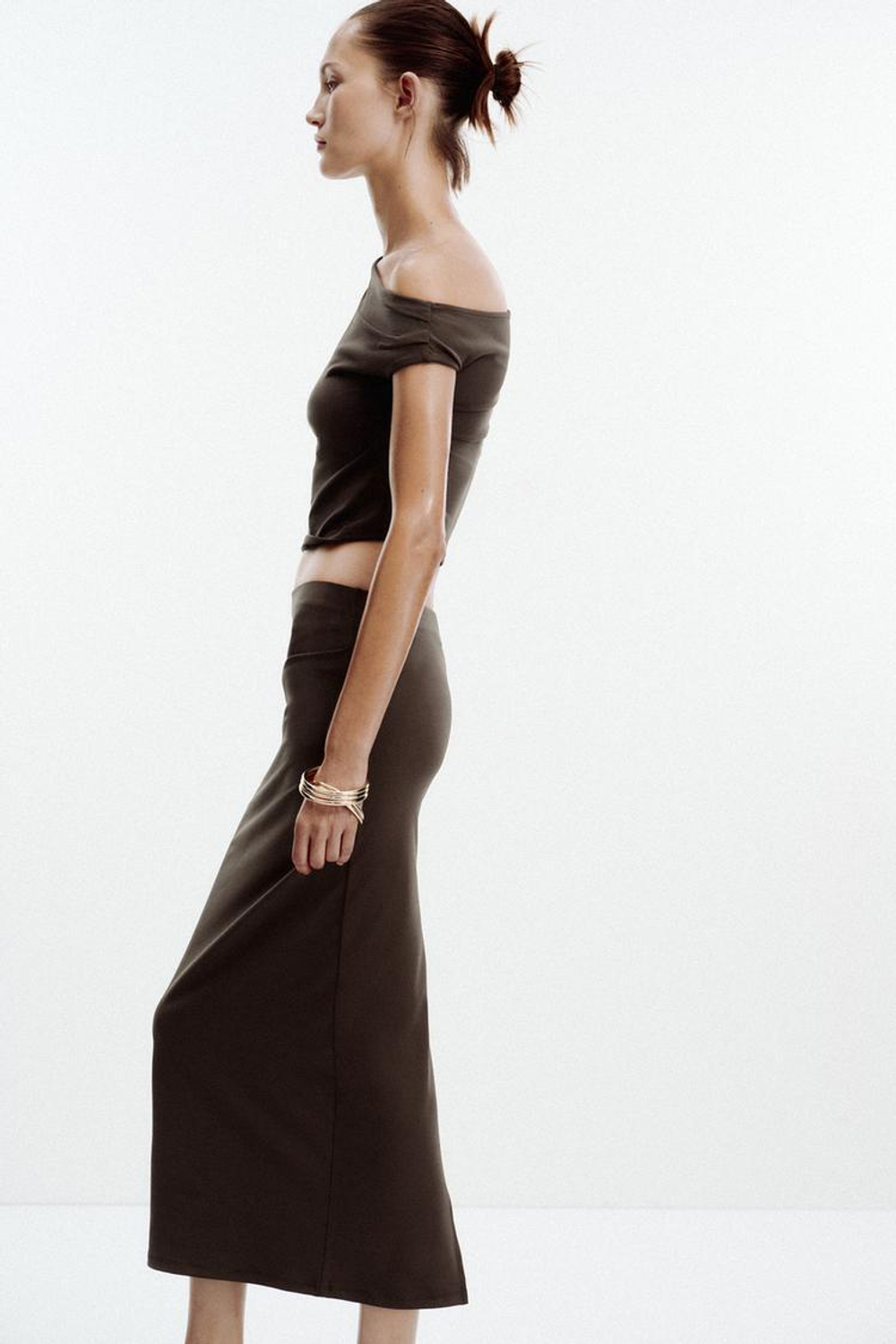 ZARA ТОП АСИММЕТРИЧНОГО КРОЯ С ТЕКСТУРОЙ, КОРИЧНЕВЫЙ