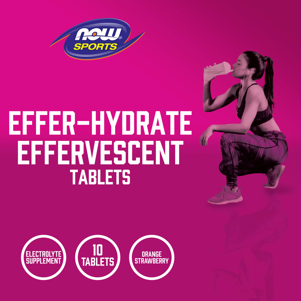 NOW Foods, Sports, Hydrate, шипучая смесь для здоровья, апельсин и клубника, 10 таблеток, 51 г (1,8 унции)