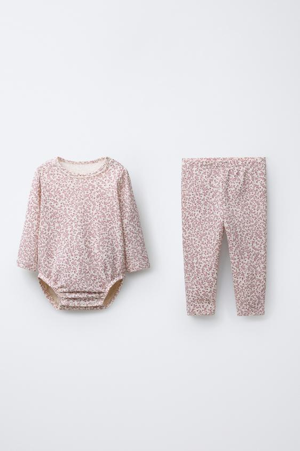 ZARA КОМПЛЕКТ ИЗ БОДИ И ЛЕГИНСОВ С ЦВЕТОЧНЫМ ПРИНТОМ, ЦВЕТ РОЗОВОГО МЕЛА