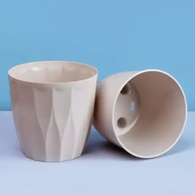 Кашпо для цветов пластиковое 3л d-18см «Флюте» со вставкой льняной