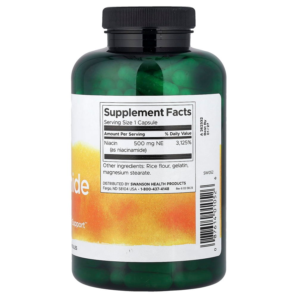 Swanson, никотинамид, 500 мг, 250 капсул