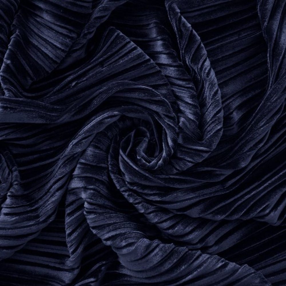 Бархат плиссе, 310 гр/м2, 100 % п/э, 150 см, т.синий