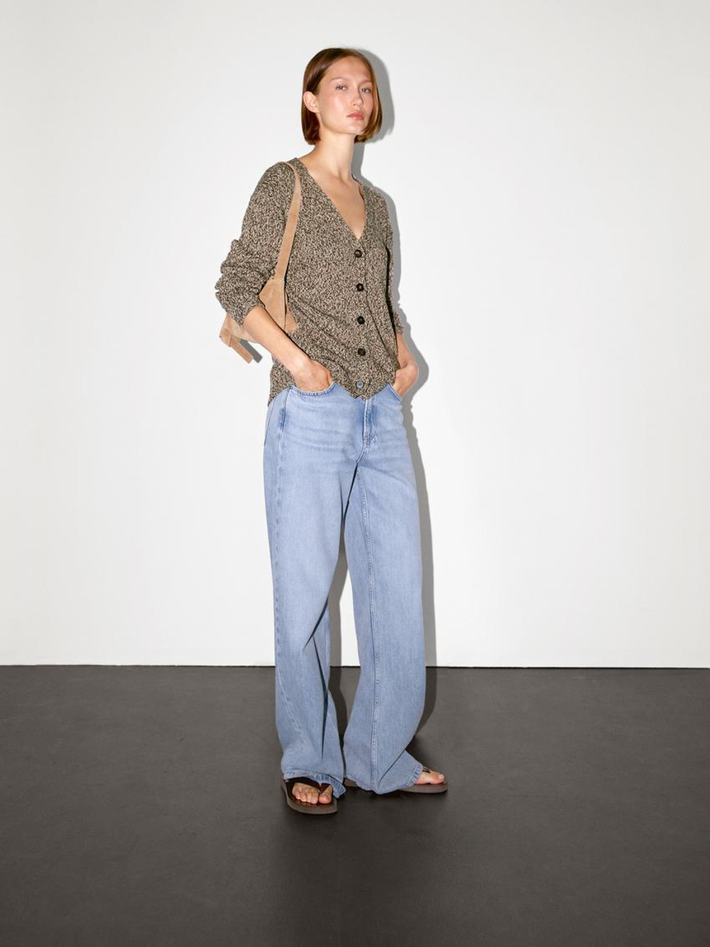 Massimo Dutti Длинный кардиган с V-образным вырезом, коричневый