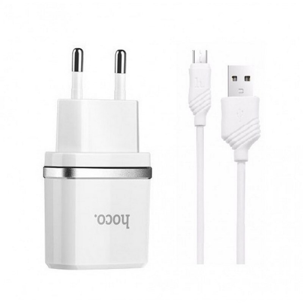 Сетевая зарядка HOCO C12 Smart + кабель microUSB (2xUSB 2.4A)