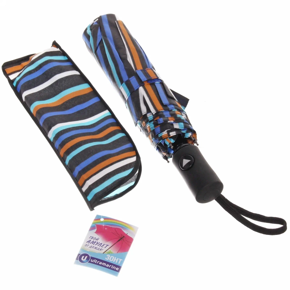 Зонт женский полуавтомат «Ultramarine- Артемида», микс 6 цветов, 8 спиц, d-100см, длина в слож. виде 28см, голубые цветы