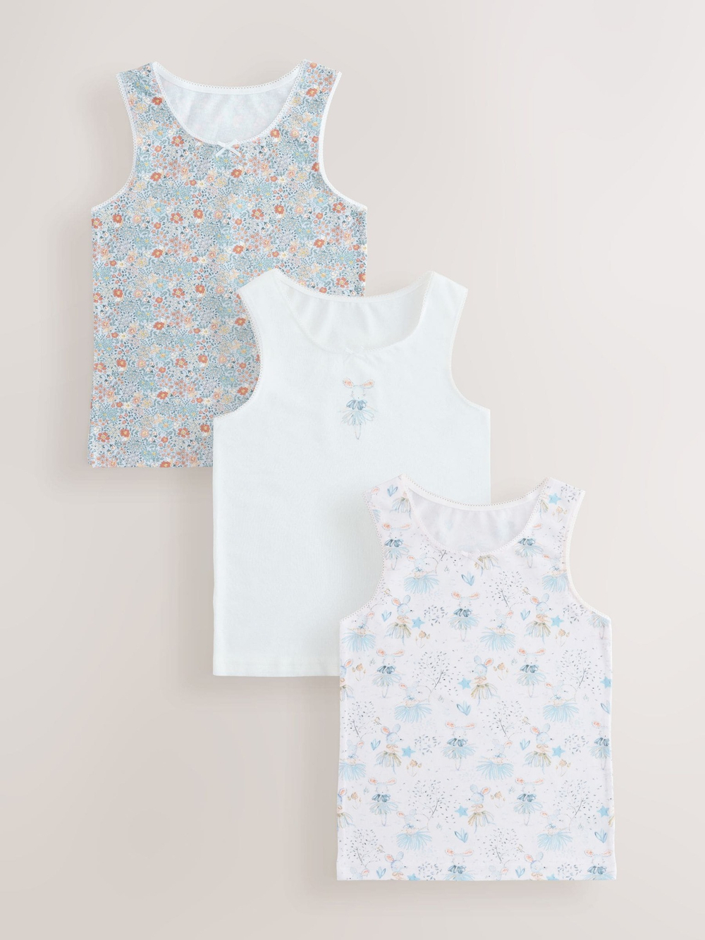 Майка для девочки Next AE6-192, 3 шт., Белый, Голубой