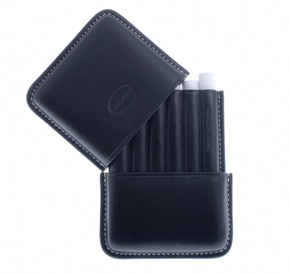 Сигаретница Jemar на 6 штук, натуральная кожа, черная (Испания)