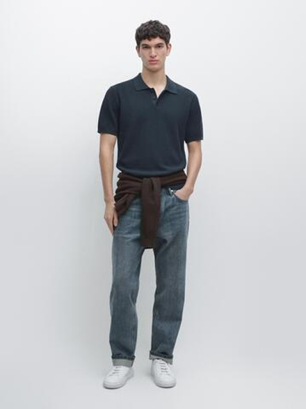 Massimo Dutti Поло из 100% хлопка с короткими рукавами, синий