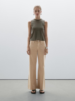 Massimo Dutti Расклешенные джинсы со средней посадкой, бежевый