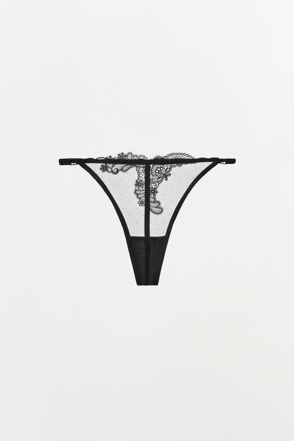 ZARA КРУЖЕВНЫЕ ТРУСЫ-ТАНГА, ЧЕРНЫЙ