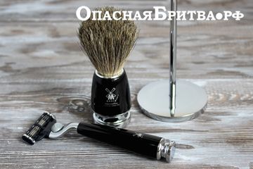 Бритвенный набор MUEHLE RYTMO, черная смола, натуральный барсучий ворс, бритва Mach3