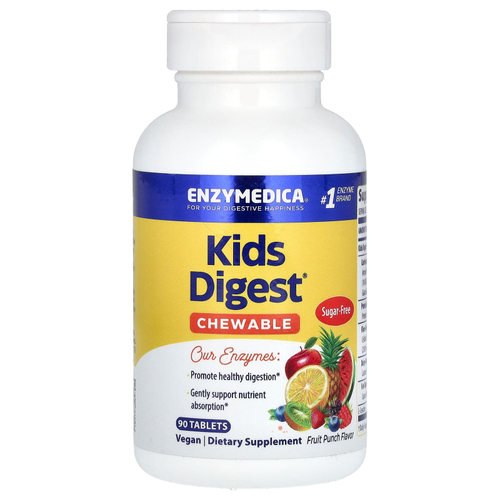 Enzymedica, Kids Digest, пищеварительные ферменты для детей, со вкусом фруктового пунша, 90 таблеток