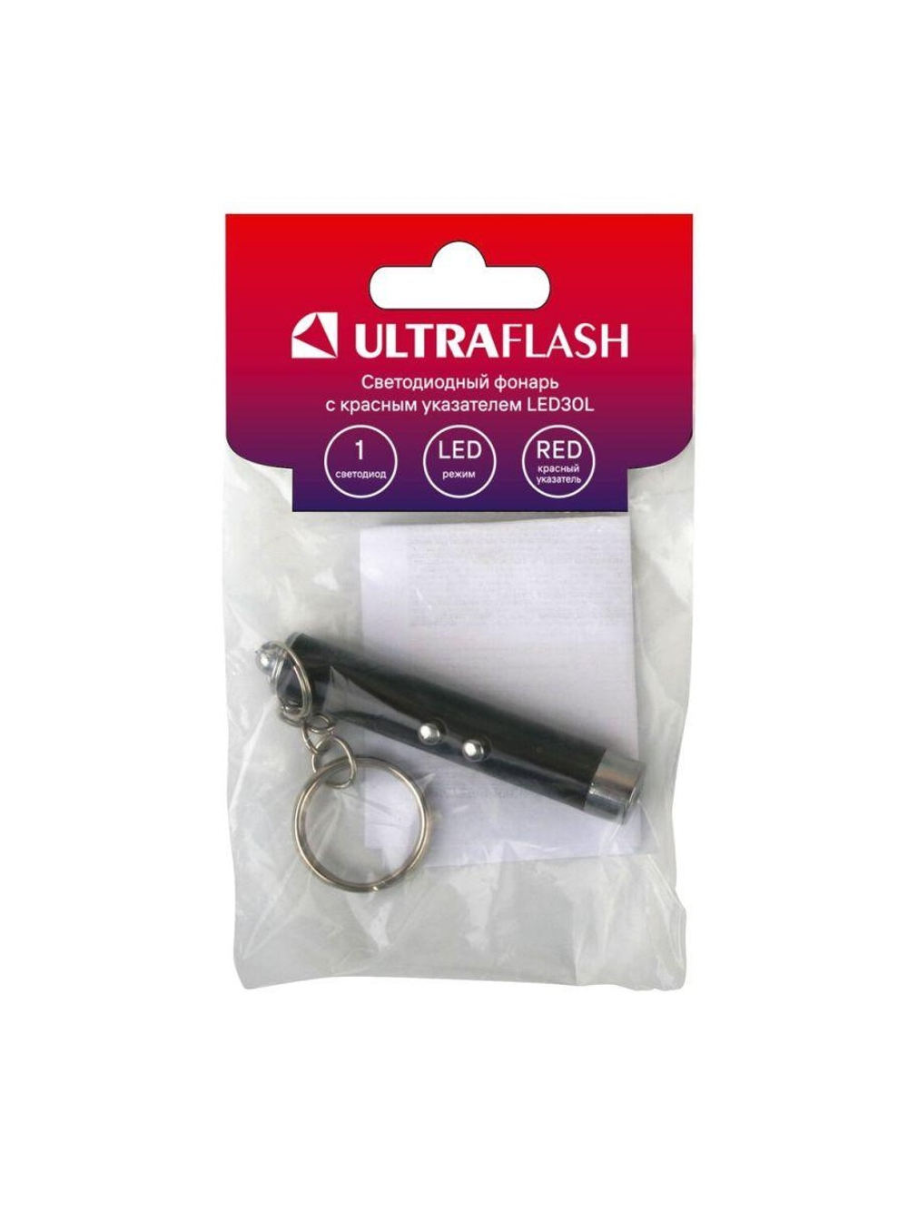 Фонарь LED30L (1LED+лазерная указка 3хAG3 блист-пакет черн.) Ultraflash 12325