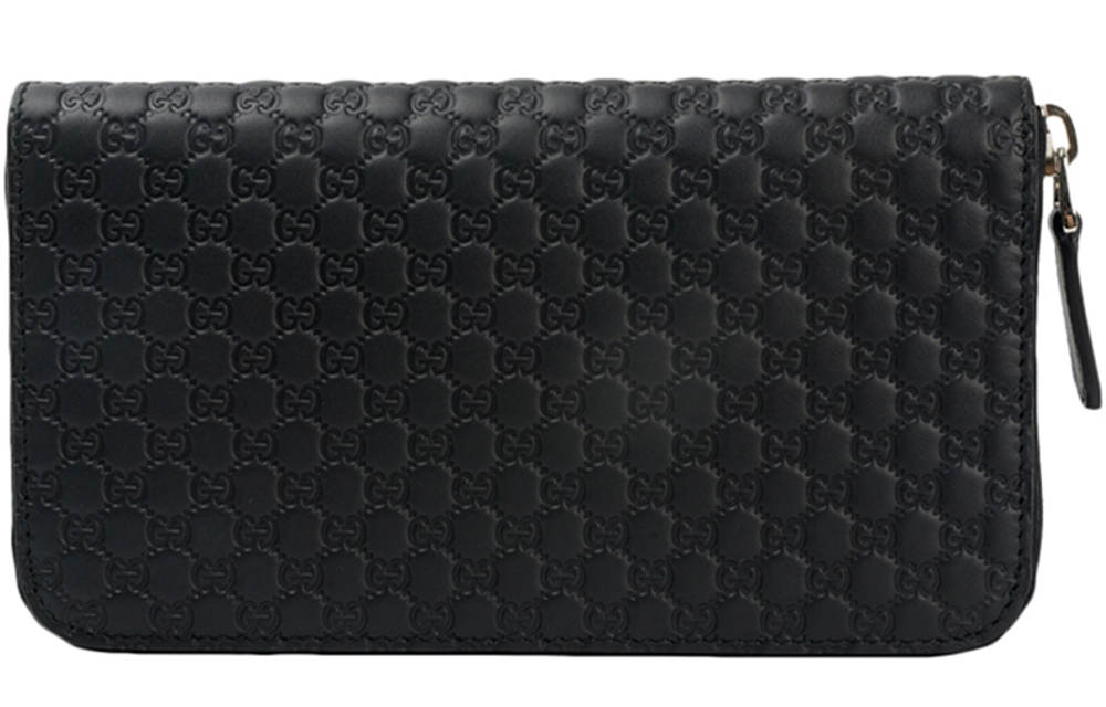 GUCCI BLACK LEATHER ZIP AROUND LONG WALLET