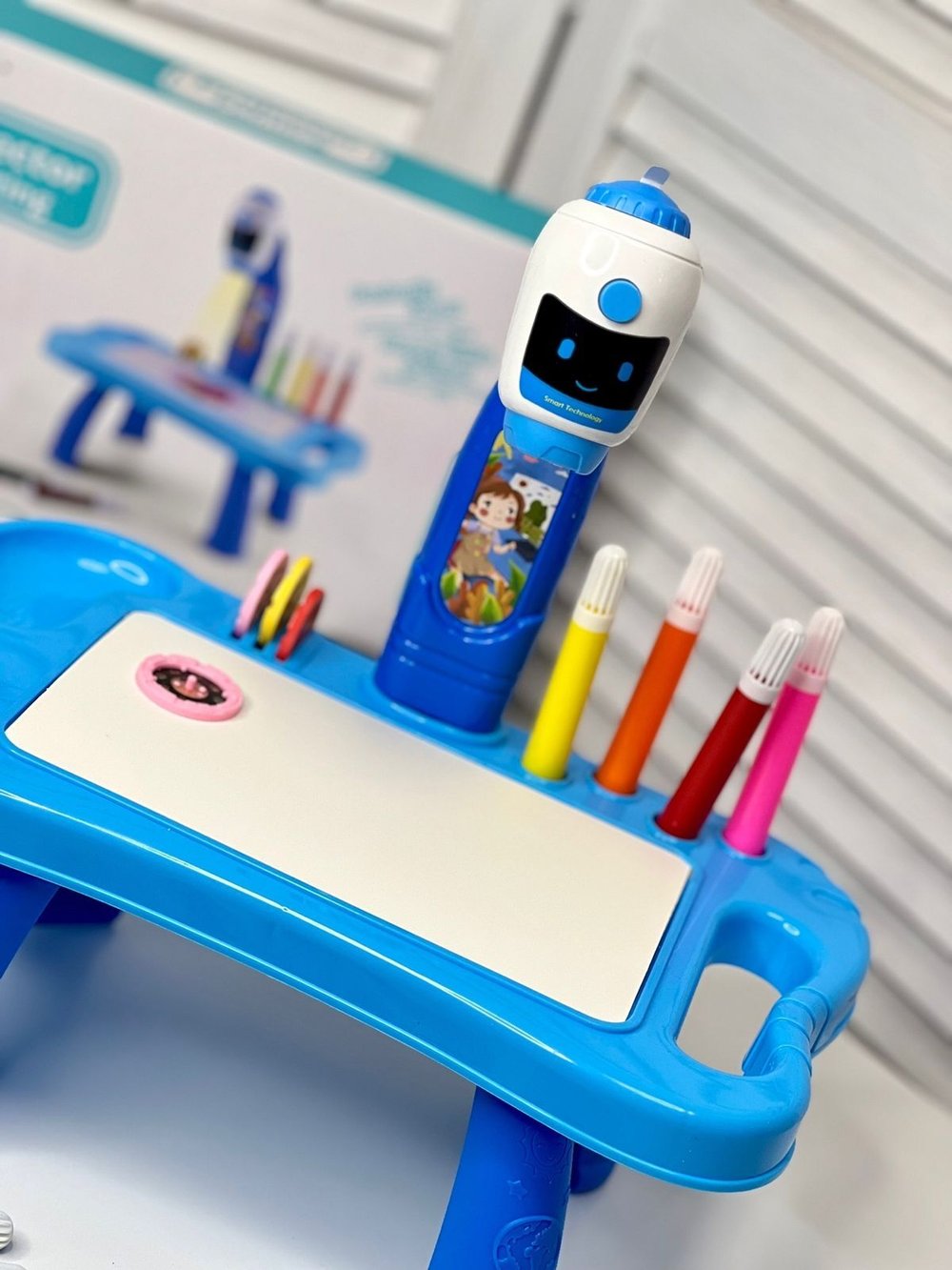 Доска для рисования с проектором, 12 фломастеров в комплекте (201171914) голубая