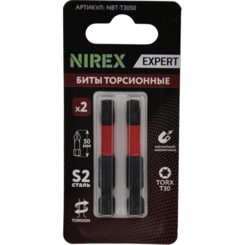 Набор бит NIREX Expert Torsion TORX T30, 50мм из 2 шт NBT-T3050