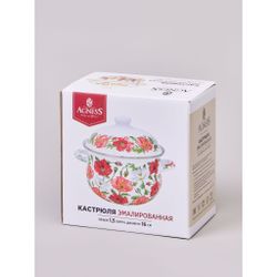 КАСТРЮЛЯ AGNESS ЭМАЛИРОВАННАЯ С ЭМАЛ.КРЫШКОЙ СЕРИЯ "МАКИ", 1.5 Л, 16*10 СМ