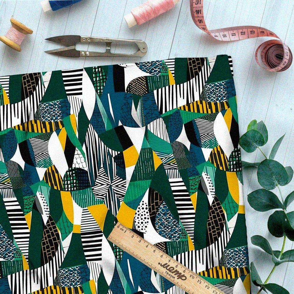 Ткань премиум интерлок этнические изумруды