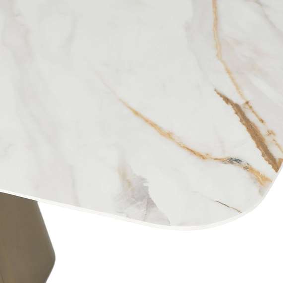 Обеденный стол Koln 180x90 см, белая керамика, золотистая ножка