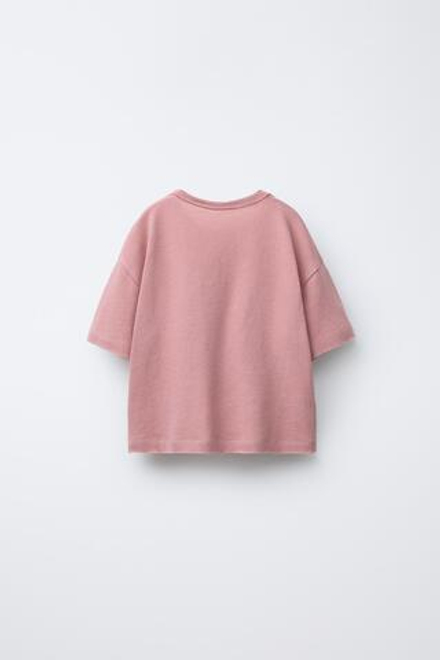 ZARA ФУТБОЛКА ИЗ ХЛОПКА И ЛЬНА С ЭФФЕКТОМ ПОТЕРТОСТИ, ЦВЕТ РОЗОВОГО ДЕРЕВА