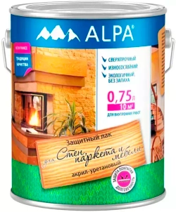 Лак Alpa для паркета и мебели акрил-уретановый износостойкий влагостойкий бесцветный матовый 0,75л