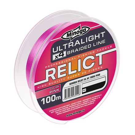 Шнур Minoga RELICT ULTRALIGHT PINK X4, 100 m, (#0,3) 0,090 mm., test 1,6 kg.,(3,5 lb)