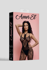 Комбинезон с бретельками и декоративной ажурной вставкой на шее