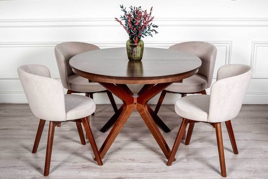 Комплект Стол VERONA 1100 CV с круглой столешницей + 4 стула СИТИ-ВР (вращающийся) с мягкой спинкой / Американский орех