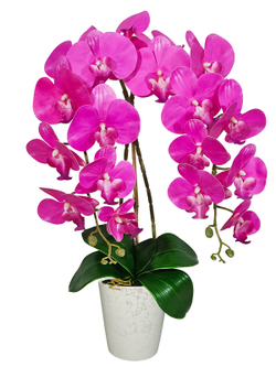 Искусственные орхидеи малиновые 2 ветки латекс в кашпо