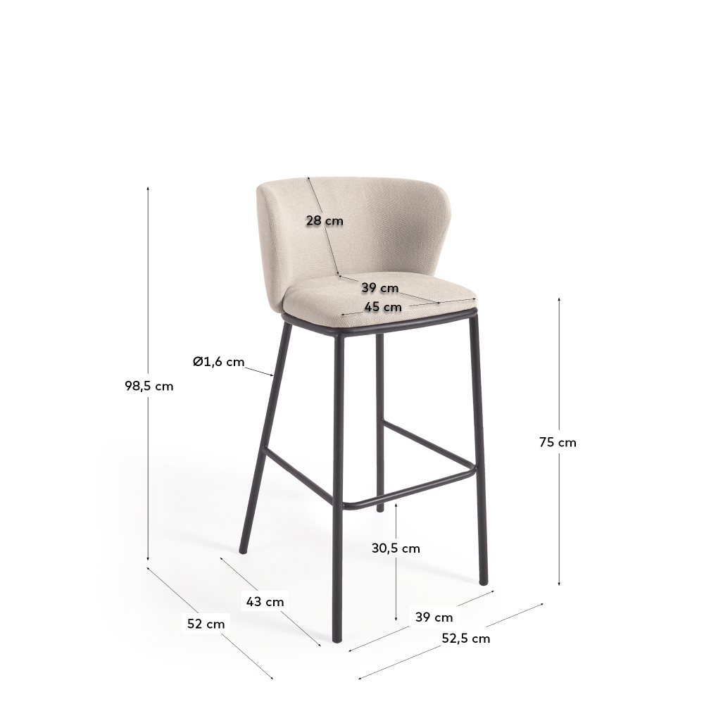 Ciselia Барный стул из бежевой синели и черной стали 75 см