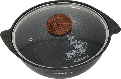 Казан Kukmara алюминиевый 3,5 литра с плоским дном, стекл. крышка, АП Granit Ultra