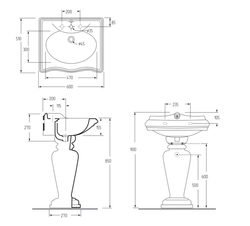 Раковина Impero Migliore  60 см 20788 с колонной  схема
